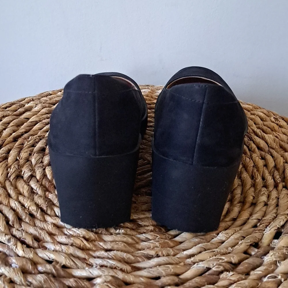Vionic Womens Sereno Dress/Comfort‎ Black Nubuck Leather Wedge Heels 6